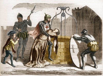 Gilles de Rais (Retz lub Rays) (1404-1440), marszałek Francji sprawia, że jego żona jest perir. Grawer w „Historii prostytucji i rozpusty wśród wszystkich narodów świata od starożytności do dnia dzisiejszego” autorstwa dr Th. -F. Debray. 1879. autorstwa French School