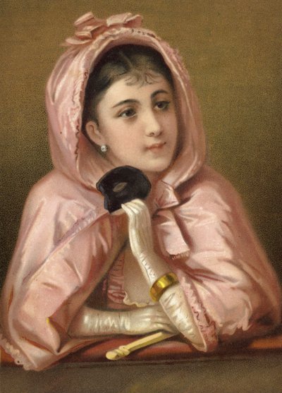 Dziewczyna trzymająca maskę (chromolit) autorstwa French School