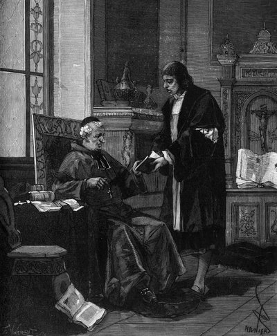 Girolamo Fracastoro znany jako FRACASTOR (1478-1553). Włoski humanista i lekarz przedstawiający swój wiersz kardynałowi Bembo. autorstwa French School
