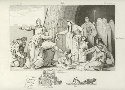 Dawanie jałmużny biednym, panowanie Chlothara III, króla Neustrii i Burgundii, VII w. autorstwa French School