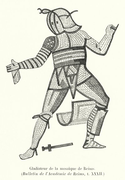Gladiator z mozaiki Reims (grafika) autorstwa French School