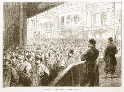 Idąc do dystrybucji żywności, ilustracja z Historii wojny Cassells między Francją a Niemcami, 1870-1871 autorstwa French School