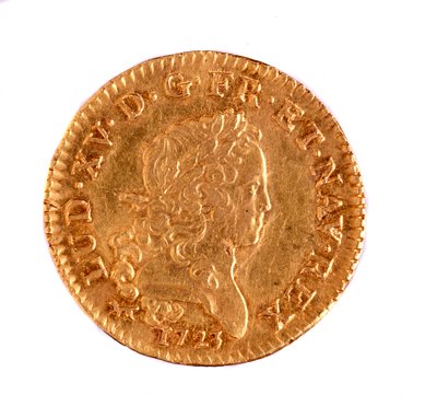 Ludwik złoty francuski, panowanie króla Ludwika XV (1715-1774) 1723 Śr. 2,3 cm Neapol, muzeum archeologiczne autorstwa French School