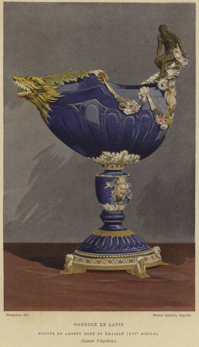 Kielich z lapis lazuli w kształcie gondoli oprawiony w pozłacane i emaliowane srebro, XVI wiek autorstwa French School