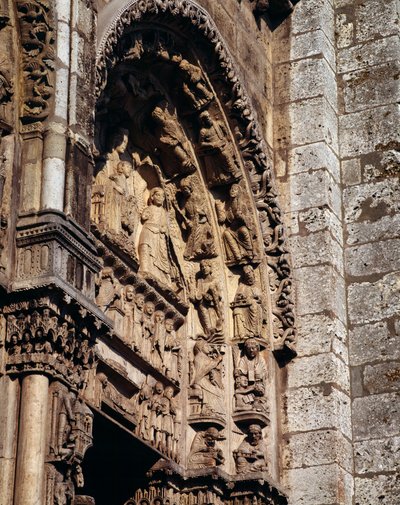 Sztuka gotycka: „” detal tympanonu portalu królewskiego bazyliki Notre Dame de Chartres autorstwa French School