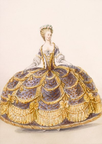 Suknia odpowiednia do prezentacji na dworze, talerz z Galeries des Modes et Costumes Francais, ok. 1778-87 99: odzież; strój tradycyjny; strój tradycyjny; moda; ilustracja; autorstwa French School