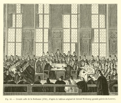 Wielka Sala Sorbony, 1732; po oryginalnym obrazie Gerarda Terbourga, wielka galeria Luwru autorstwa French School
