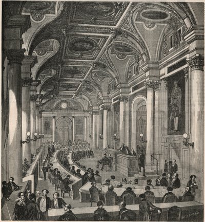 Duża sala konferencyjna w Radzie Stanu w Paryżu - Grawerowanie w „Tableau-de-Paris” autorstwa Edmonda Texiera 1852 autorstwa French School