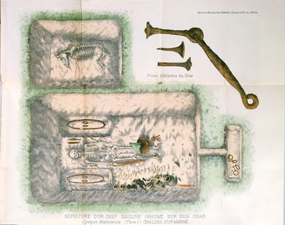 Grób galijskiego wodza pochowany na jego rydwanie, znaleziony w Chalons-sur-Marne 10 marca 1904 przez Rene Lemoine autorstwa French School