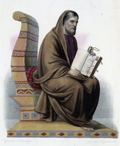 Gregoire de Tours (538-594) biskup Tours i historyk kościoła w „Le Plutarque francais”, autorstwa Mennechet, Paryż autorstwa French School