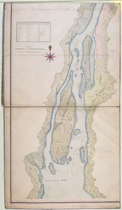 Wyspa Grosse i część jeziora Erie, 1796 (pióro, atrament i toaleta na papierze) autorstwa French School