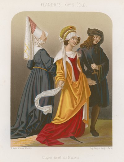 Grupa ludzi w XV-wiecznych modach autorstwa French School