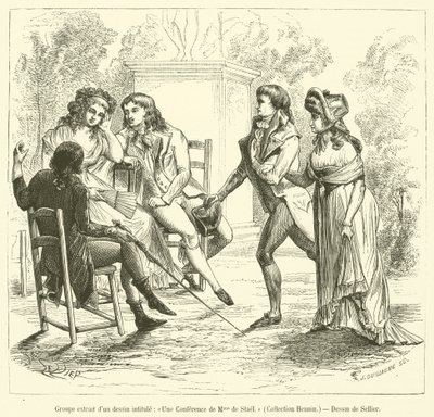 Grupa zaczerpnięta z rysunku pt. Une Lecture de Madame de Stael, Collection Hennin (rycina) autorstwa French School