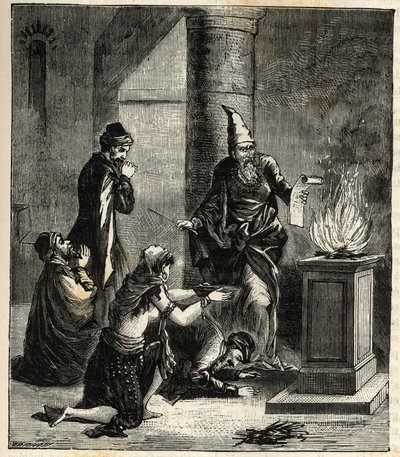 Guebres (lub Zoroastrianin) - Czciciele ognia - - Grawer w „Sciences à la potee de tous -physic et chimie populaire” autorstwa Alexis Clerc. Koniec XIX wieku. Prywatna kolekcja. autorstwa French School