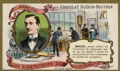 Guglielmo Marconi, włoski wynalazca i pionier radiowy (chromolitho) autorstwa French School