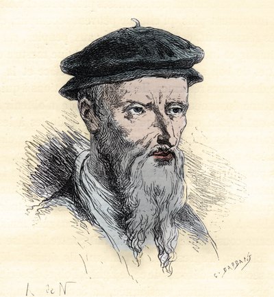 Guillaume Farel - William Farel - 1489-1565 - grawerowanie z „”Historia Francji opowiedziana moim wnukom”” - Francois Guizot - 1872-1876 autorstwa French School
