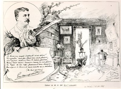 Guy de Maupassant (1850-93) i jego gabinet autorstwa French School