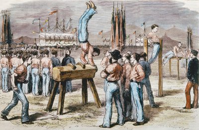 Zawody Gimnastyczne, 1876 (kolorowe grawerowanie) autorstwa French School