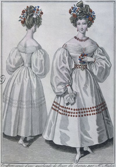 Fryzura z girlandą polnych kwiatów, Paryż, 1829 (kolor grawer) autorstwa French School