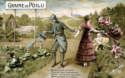 Hairy Seed: Na tej uroczej podłodze Podczas spaceru, proszę bardzo! jak moi drodzy będziemy mieli dziecko - Pocztówka w dniu urodzenia, t. 1914 autorstwa French School