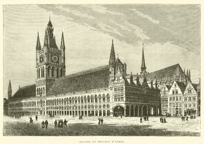 Hale i Dzwonnica Ypres (grawerowanie) autorstwa French School