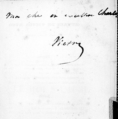 Odręczny podpis Victora Hugo (1802-1885) na stronie jego książki „Le Roi s