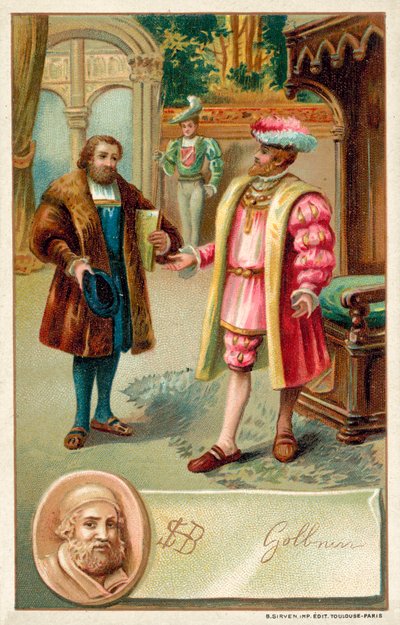 Hans Holbein z królem Henrykiem VIII (chromolitho) autorstwa French School