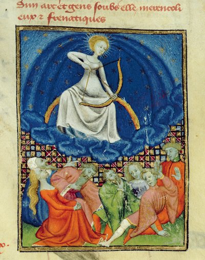 Harl 4431 f.101 Diana i jej zwolennicy, szaleńcy (Worshippers of the Moon), kopia paryska, c.1410-15 autorstwa French School