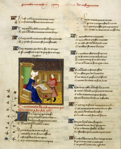 Harley 4431, f.261v Christine de Pisan i jej syn, ilustracja z „Dzieła zebrane Christine de Pisan” autorstwa French School