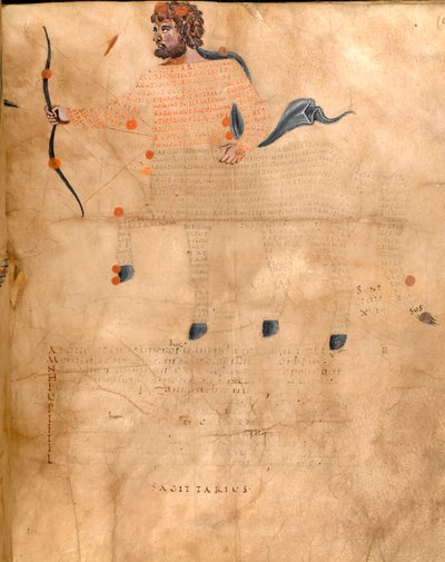 Harley 647, f.3v Ilustracja konstelacji Strzelca, z „Harley Aratus” autorstwa Marcusa Tilliusa Cicero, c.1820-40 (wellum) autorstwa French School