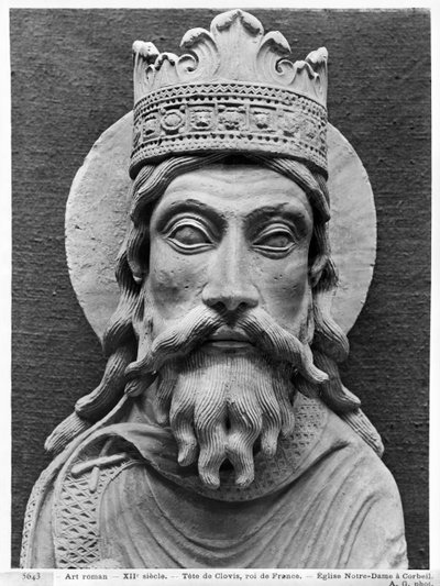 Głowa Clovis I, z kościoła Notre-Dame of Corbeil (odlew gipsowy) (detal) (patrz też 383111, 383112) autorstwa French School
