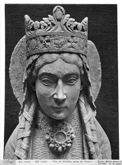 Głowa św. Klotyldy z kościoła Notre-Dame of Corbeil (odlew gipsowy) (szczegół) (patrz także 383111) autorstwa French School