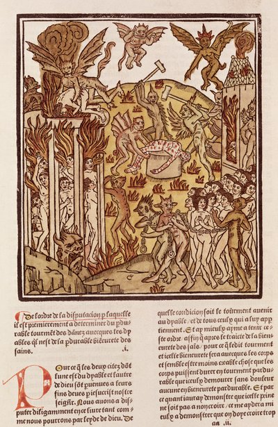 Piekło, z „La Cite de Dieu”, 1486-87 (ksylografia) autorstwa French School