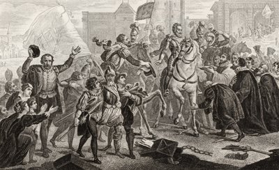 Henryk IV (1553-1610) wjeżdża do Paryża w 1594 r., z „Histoire de France” Colarta, wydanej ok. 1840 r. autorstwa French School