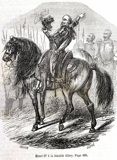 Henri IV (1553 - 1610) w bitwie pod Ivry (14/03/1590) - w „Histoire de France” L.-P. Anquetil autorstwa French School