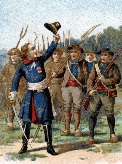 Henri du Vergier, hrabia La Rochejaquelein (lub Verger de La Rochejacquelein) (1772-1794), sprzedany wódz. Ma marker na piersi. autorstwa French School