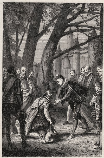 Henryk III i Henryk z Nawarry przyszli Henryk IV spotykają się w Plessis-les-Tours 30 kwietnia autorstwa French School