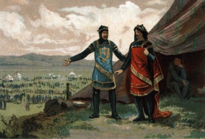 Henryk I, król Francji (1008-1060), przyjął księcia Normandii Roberta Diabła (znanego również jako Le Magnifique) i wyposażył go w armię do odzyskania królestwa. Chromolitografia około 1890 r. autorstwa French School