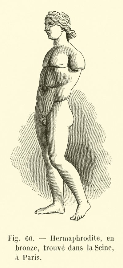 Hermafrodyta z brązu, znaleziony w Sekwanie, Paryż (rycina) autorstwa French School