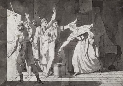 Bohaterstwo kobiety w obliczu wandejskich rabusiów po przejęciu kontroli nad Saint-Mithier, 1793 (patrz także 217884) autorstwa French School