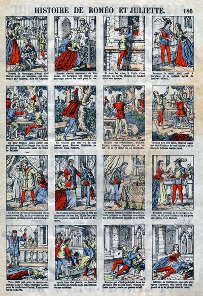 Historia Romea i Julii po sztuce Williama Szekspira (1564-1616). Obrazowanie epinal z końca XIX wieku. autorstwa French School