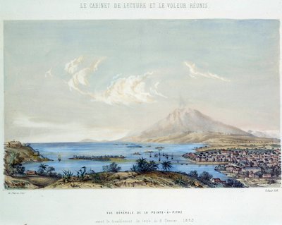 Historia kolonii francuskich: ogólny widok Pointe a Pitre (Pointe-a-Pitre) na Gwadelupie (Antyle) przed trzęsieniem ziemi z 8.02.1843 r. autorstwa French School