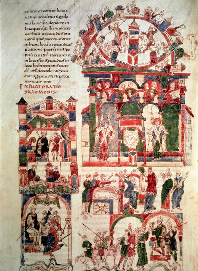 Historia życia króla Salomona Page z Biblii Noailles (lub Biblia Sant Pere de Roda lub Saint Pierre de Rodas) X lub XI wiek Paryż, B.N. autorstwa French School