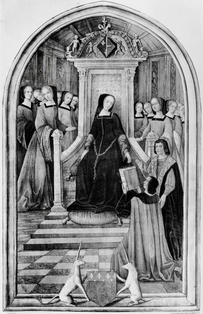Hołd dla Louise de Savoie (1476-1531) w Amiens w 1518 r., z „Les Chants Royaux”, rytowany przez A. Godarda autorstwa French School