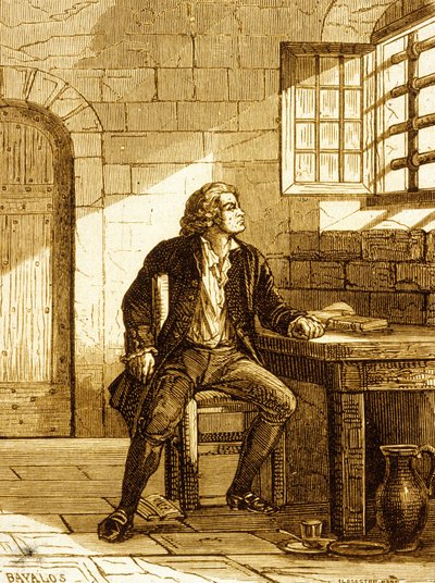 Honore-Gabriel Riquetti, hrabia Mirabeau w Fort de Joux w 1775 roku (grawerowanie) autorstwa French School