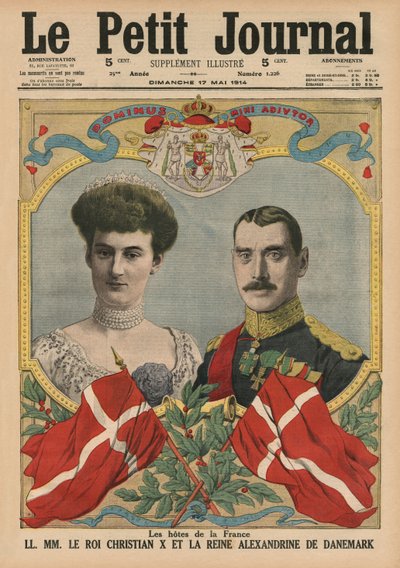 Gospodarze Francji, król Christian X i królowa Danii Aleksandryna, ilustracja na okładce z „Le Petit Journal”, dodatek illustre, 17 maja 1914 autorstwa French School
