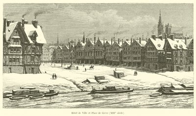Ratusz i Place de Greve, XIII wiek autorstwa French School