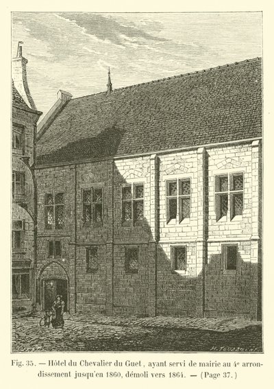 Hotel du Chevalier du Guet, który do 1860 r. pełnił funkcję ratusza w 4. dzielnicy, zburzony około 1864 r. autorstwa French School