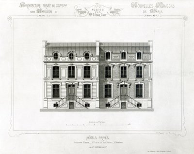 Hotele prywatne, 10 i 12 Rue Balzac, Paryż, od Architecture Privee au C19th, autorstwa French School