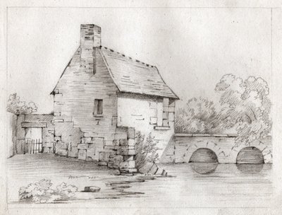 Dom przy rzece. (rysunek, ok. 1830) autorstwa French School